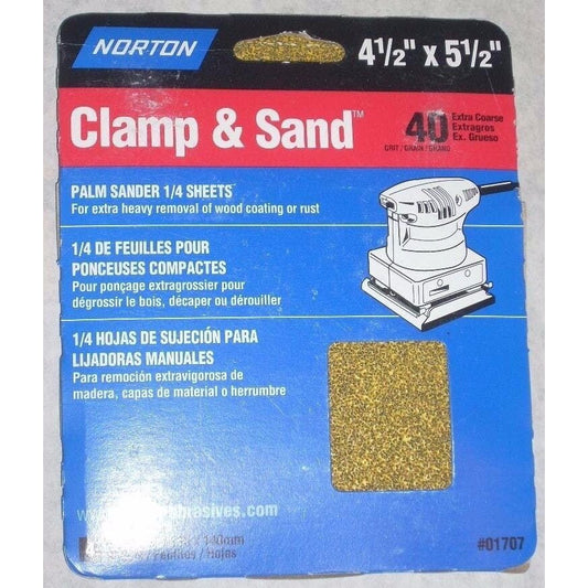 4 Norton 4 1/2 x 5 1/2 Clamp & Sand Discs for 1/4 Sheet Palm Sander 40g