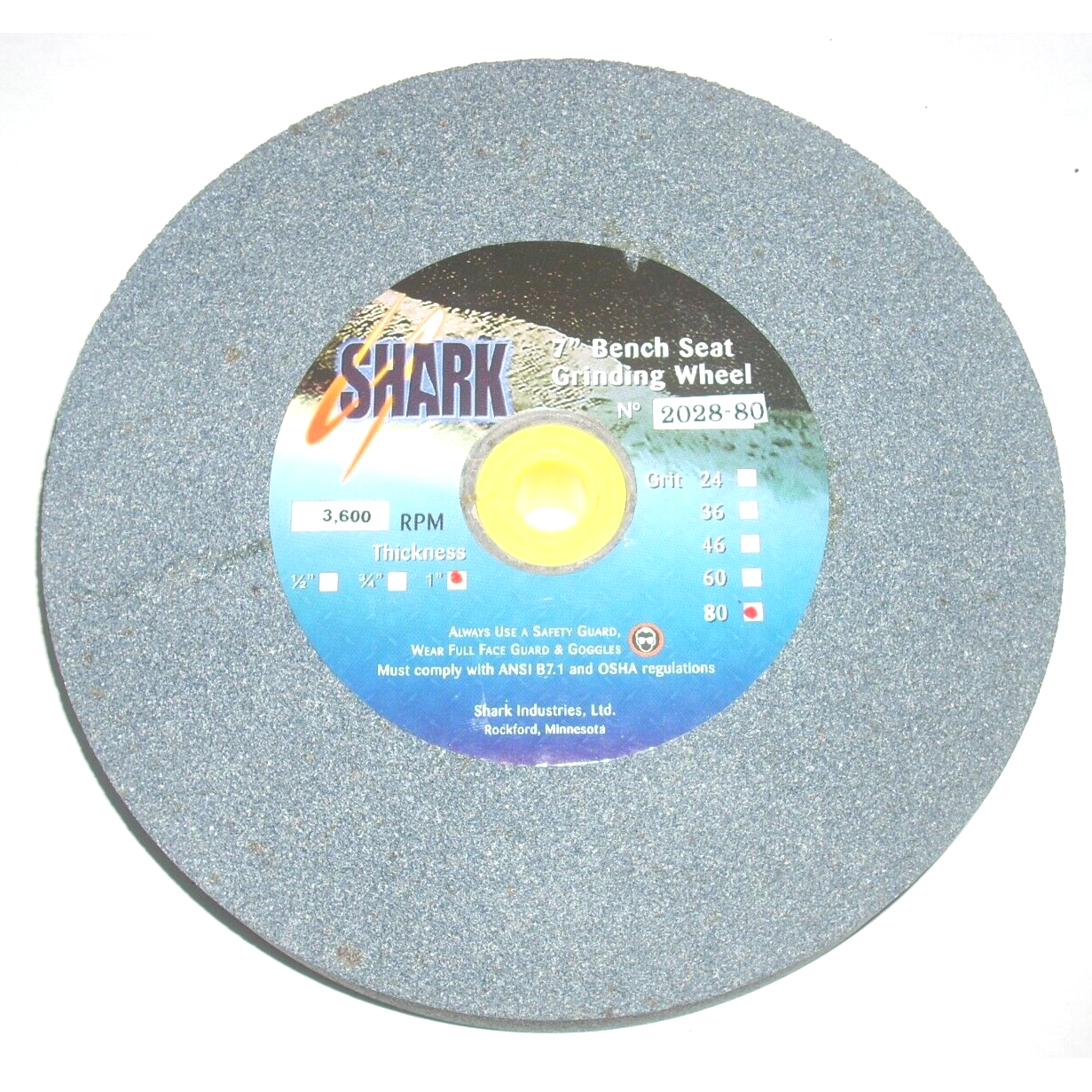 Shark 2028-80 Bench Grinding Wheel 7 x 1 x 1/2-1 Arbor 80g for Metal