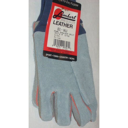 Lambert 657B Big-Valu Leather Palm Canvas Back Work Gloves Knit Wrist Boys
