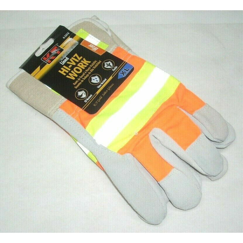 KT Industries 4-5414 Lined Hi Viz Leather Palm Work Gloves Size XL