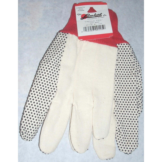 Lambert 125 "Freckle Face" White Canvas Gloves w Dots & Red Knit Wrist
