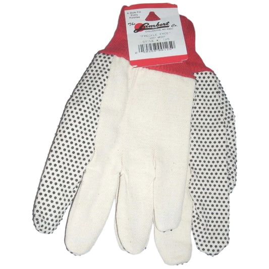 Lambert 125 "Freckle Face" White Canvas Gloves w Dots & Red Knit Wrist