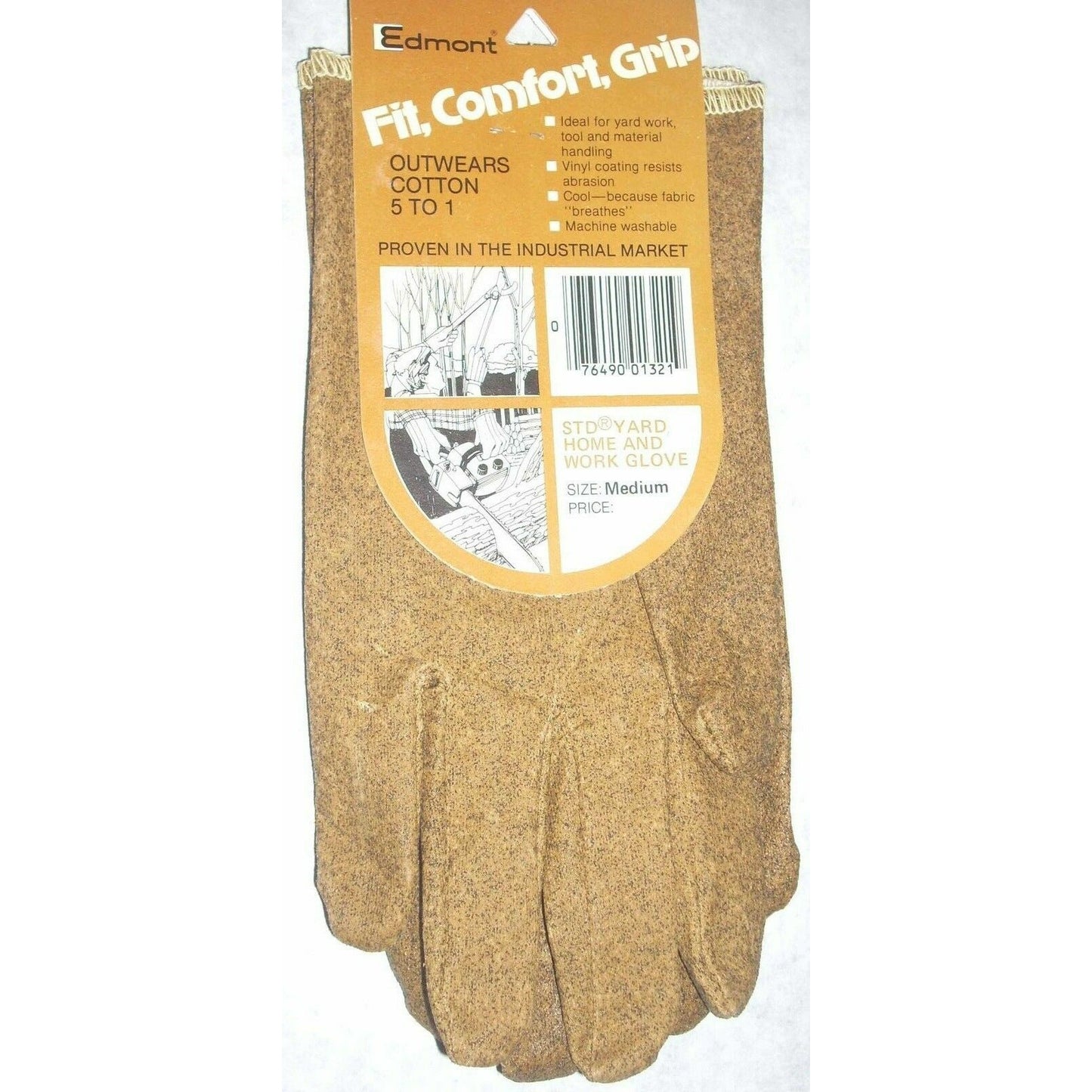 Edmont 1-134T Std Yard, Home & Work Gloves Vinyl Coated Medium Comfort Grip