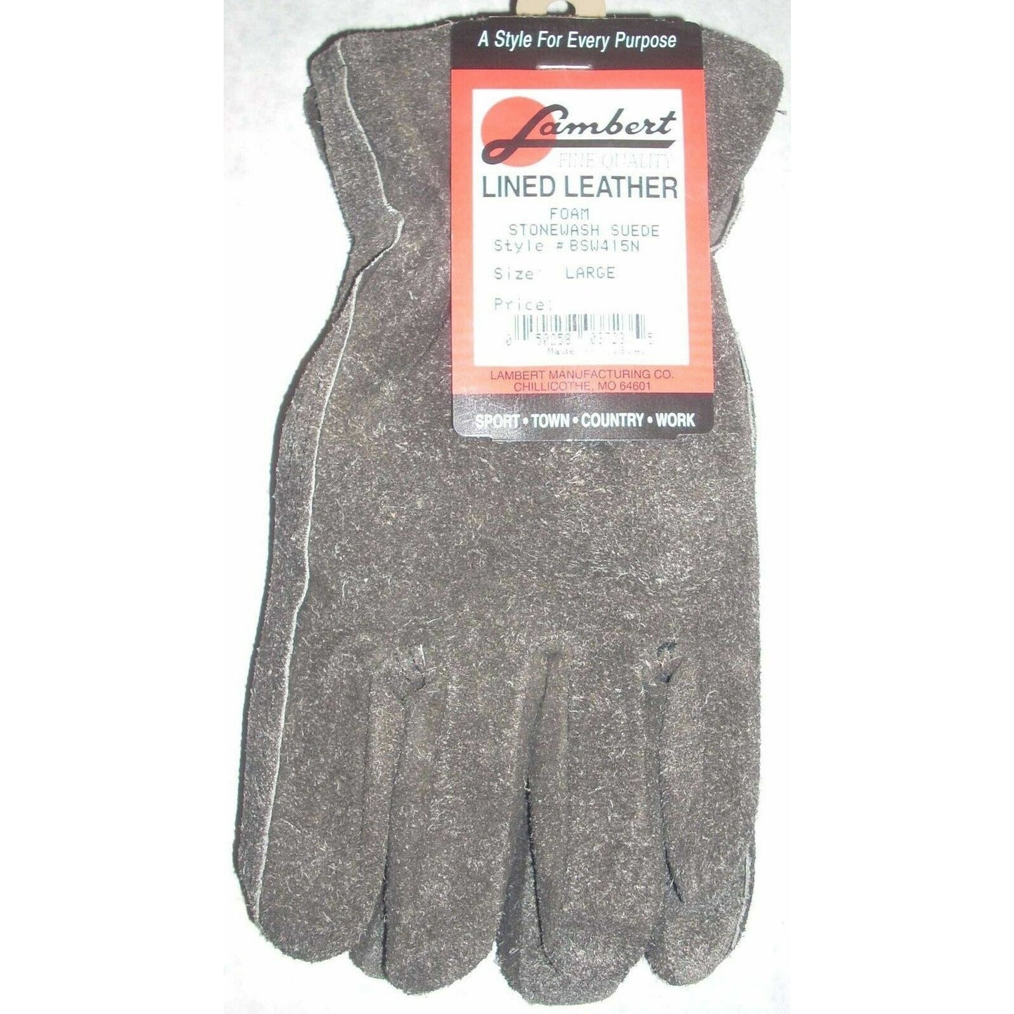 Lambert BSW415N Black Suede Leather Gloves Foam Lined Large