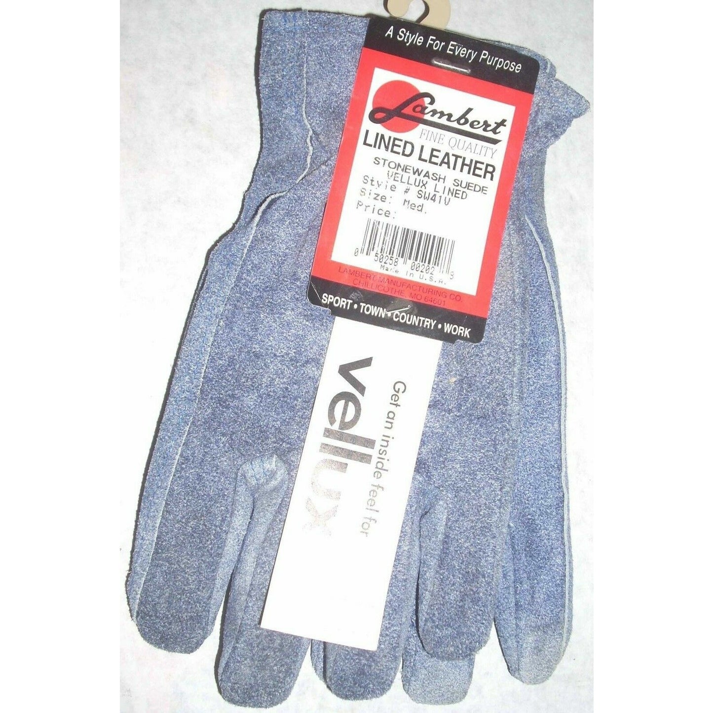 Lambert SW41V Blue Suede Leather Gloves Vellux Lined Medium