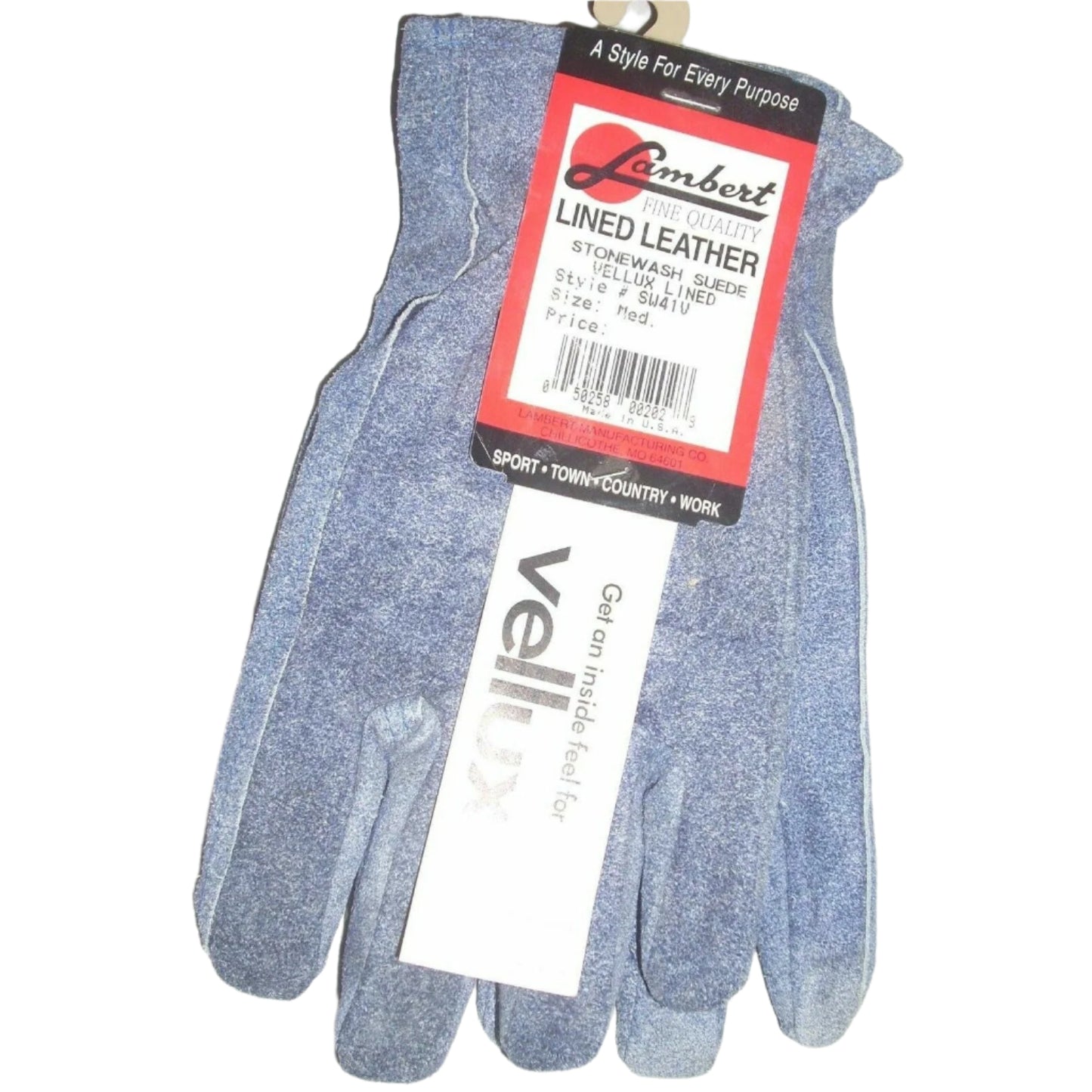 Lambert SW41V Blue Suede Leather Gloves Vellux Lined Medium