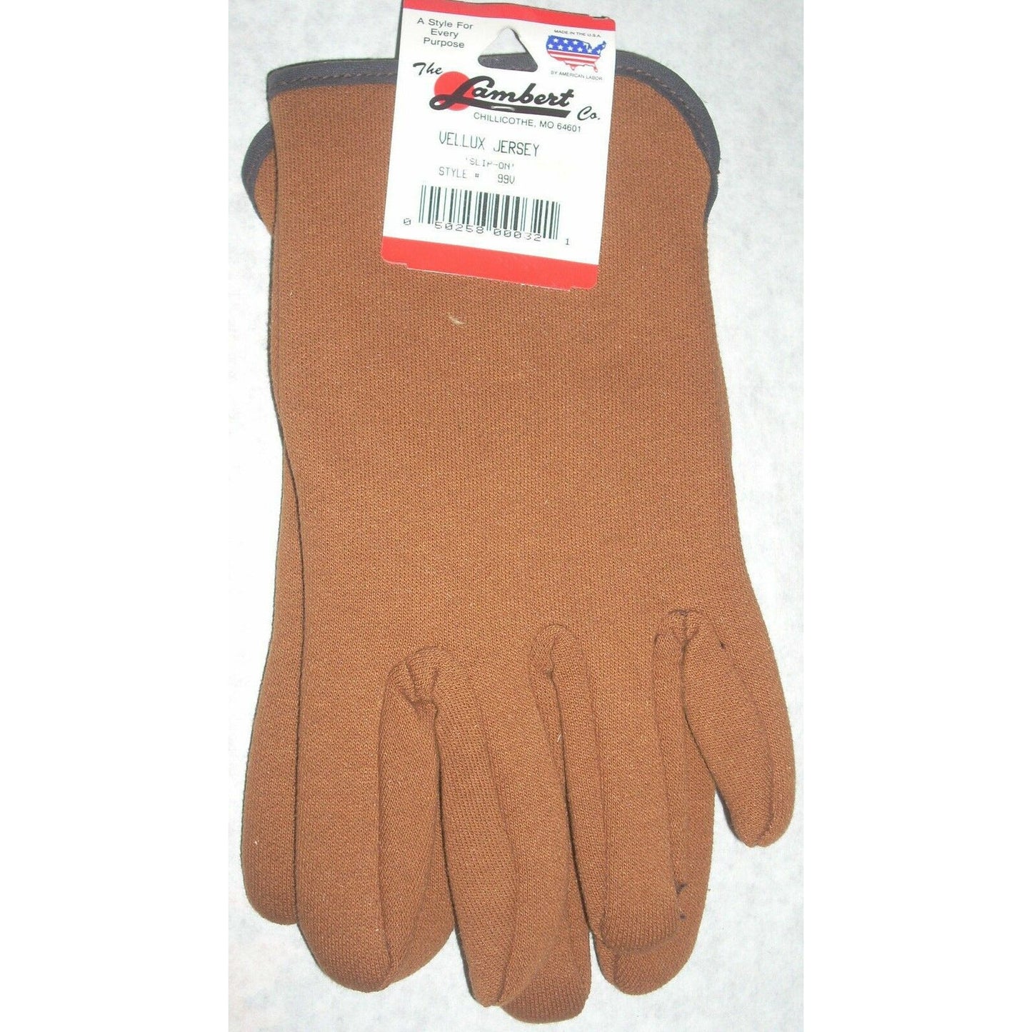 Lambert 99V Brown Vellux Jersey Gloves Slip On Wrist Large