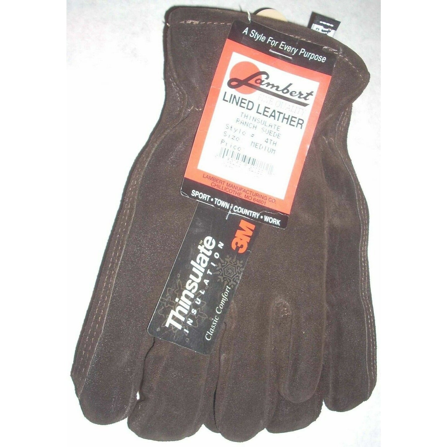 Lambert 4TH Dark Brown Suede Leather Gloves Thinsulate Lined Medium